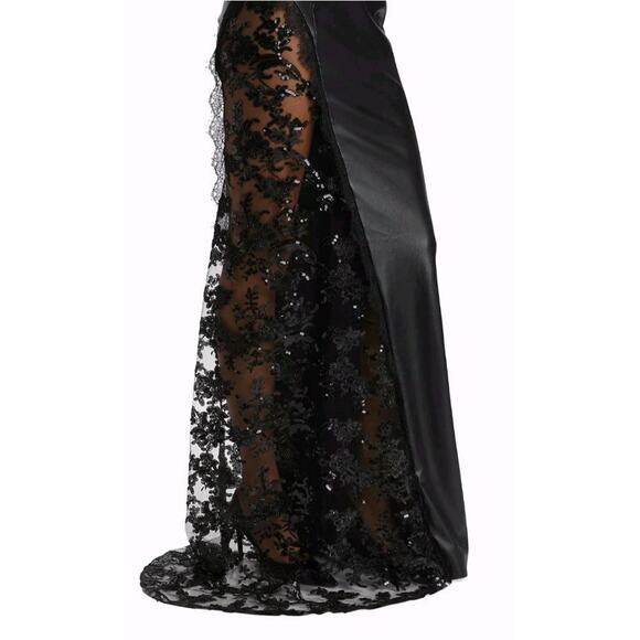 ALICE + OLIVIA Retha strapless vegan leather black sequined gown Maxi Dress Sz 0 - Picture 7 of 16